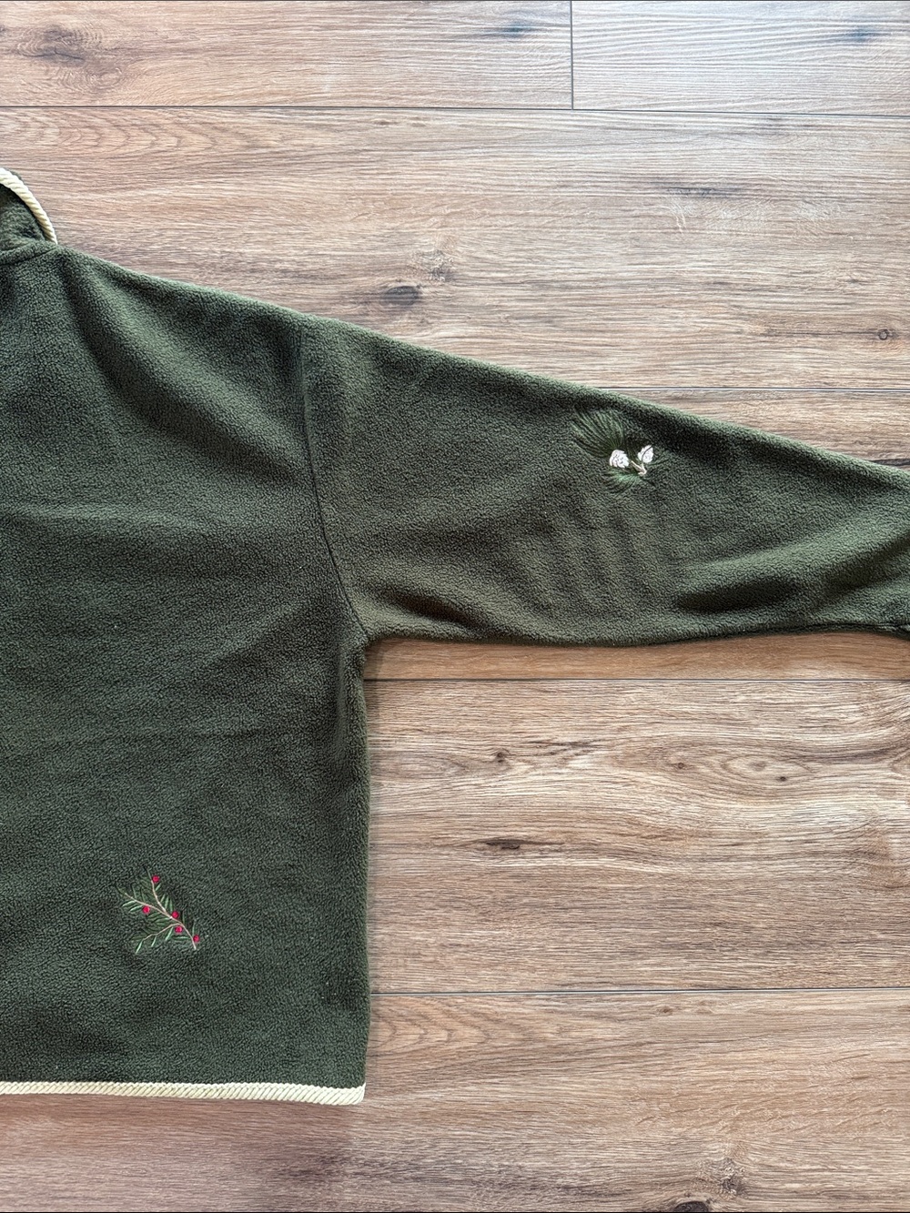 Embroidered Olive Green Women's Fleece Cardigan Sweater Fall Winter Christmas - Picture 6 of 9